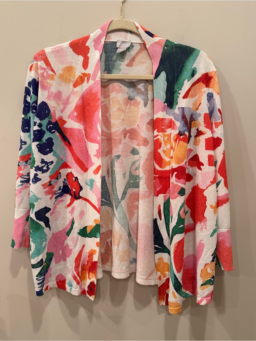 Chico's Multicolor Floral Open-Front Cardigan Lightweight Layer Summer Sz 2L - Picture 9 of 9